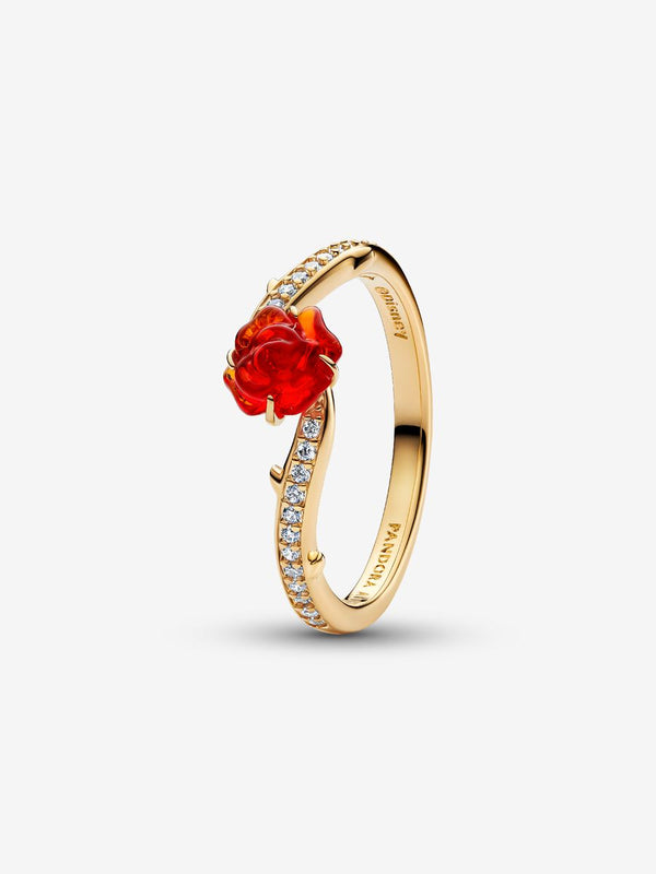 Disney, La Bella e La Bestia, Anello Rosa Incantata Vetro di Murano