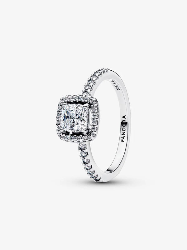 Anello Punto Luce Quadrato e Pavè Argento Sterling 925