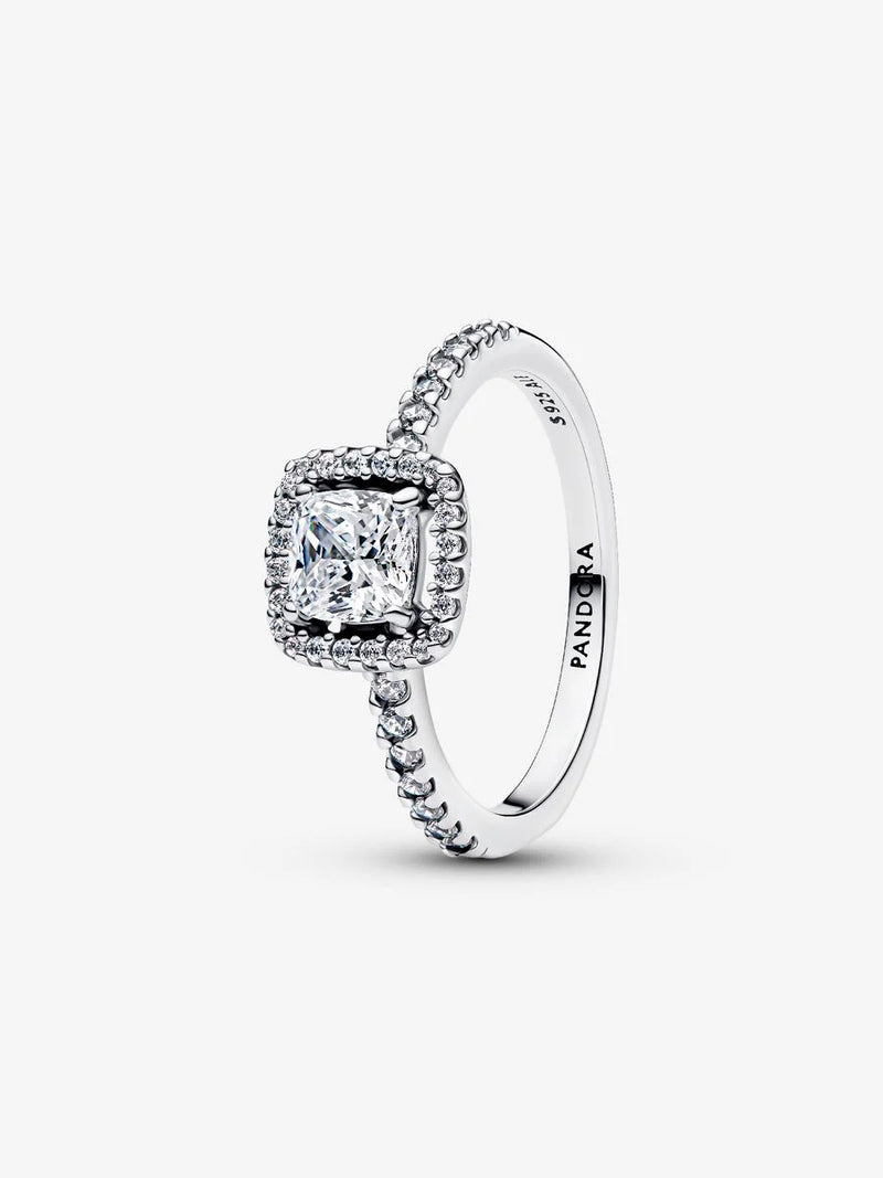 Anello Punto Luce Quadrato e Pavè Argento Sterling 925