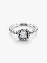 Anello Punto Luce Quadrato e Pavè Argento Sterling 925