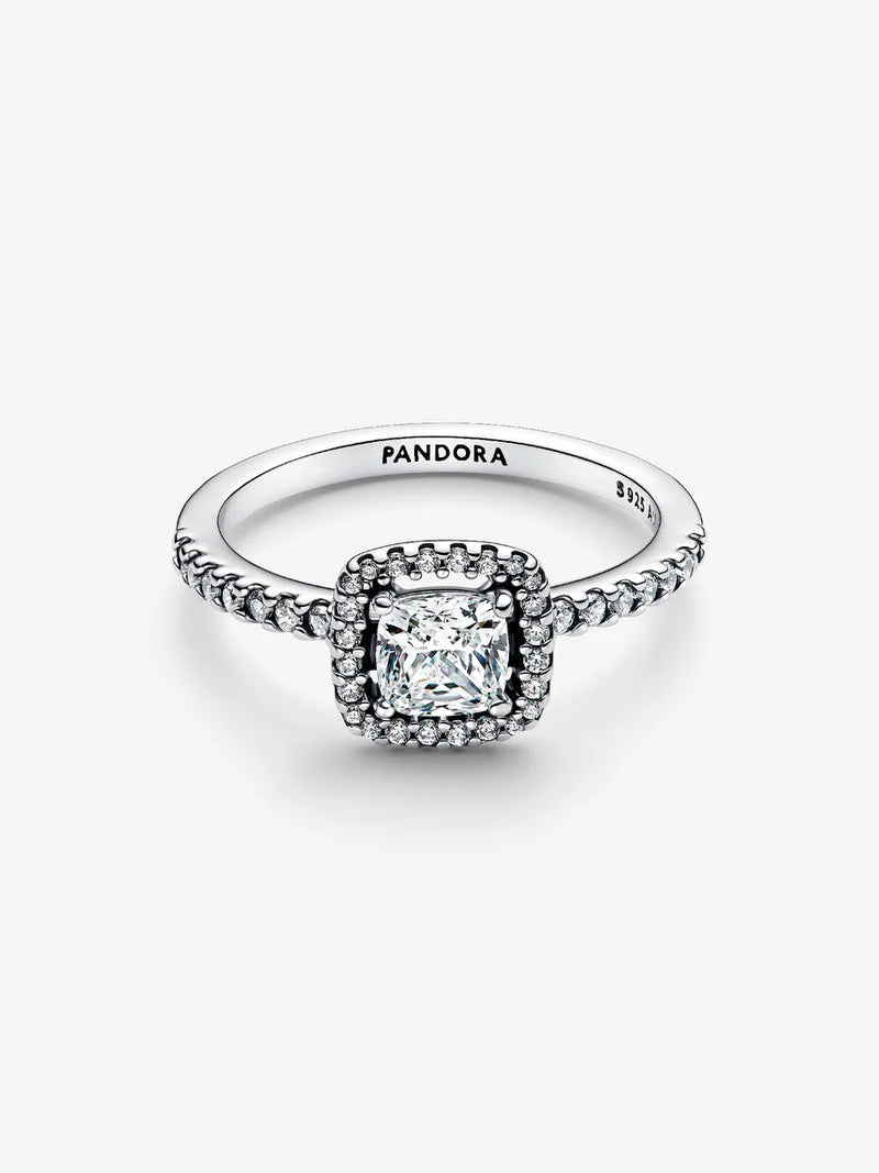 Anello Punto Luce Quadrato e Pavè Argento Sterling 925