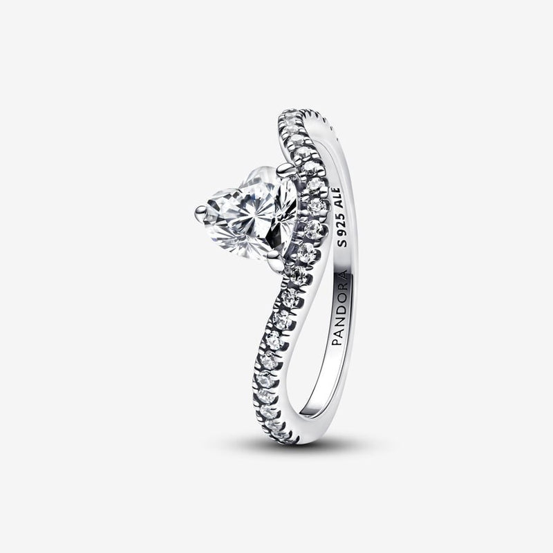 Anello Onda con Cuore Luminoso e Pavè