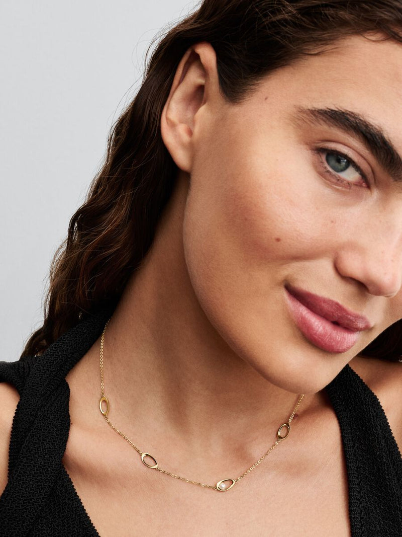 Collana Ovali Linea Sinuosa e Perla D'Acqua Dolce Coltivata