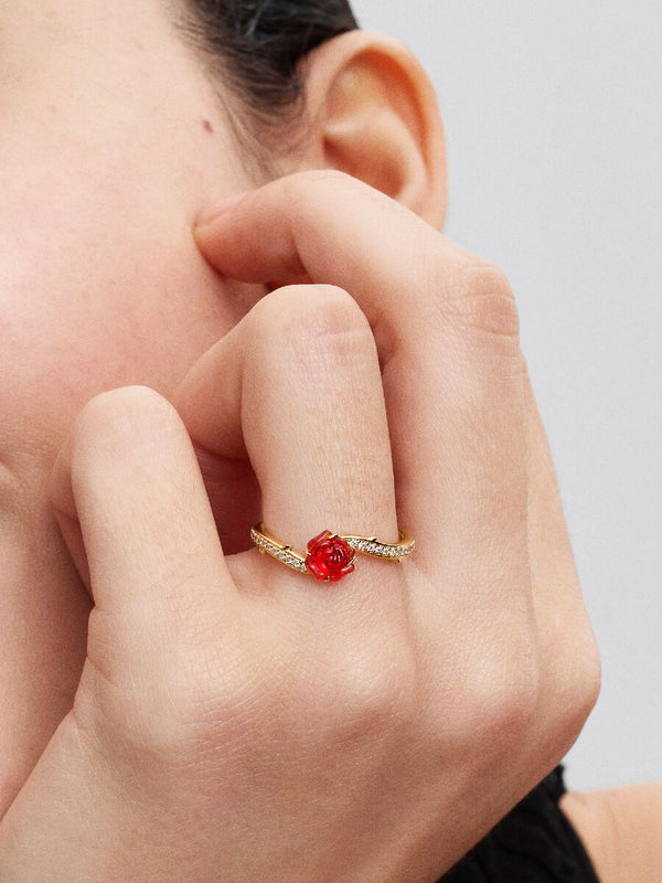 Disney, La Bella e La Bestia, Anello Rosa Incantata Vetro di Murano