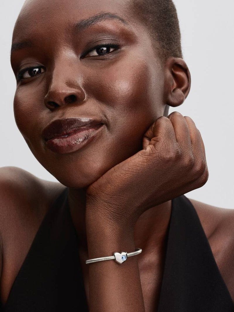 Charm Cuore con Pietra Azzurra Marzo da incidere