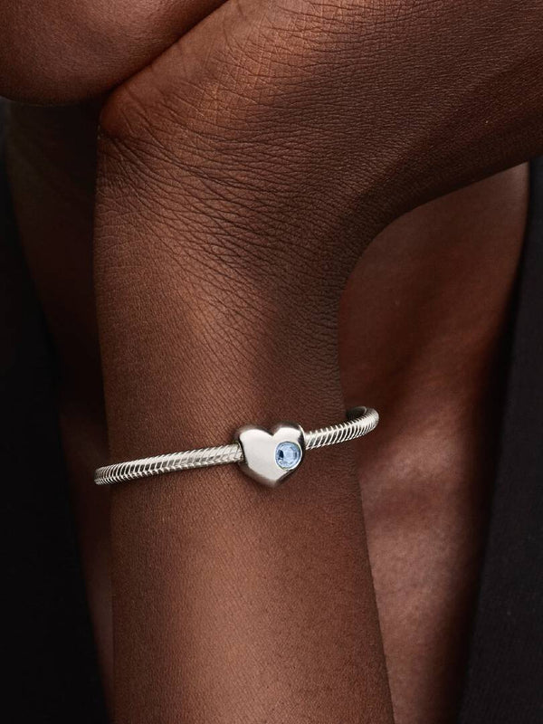 Charm Cuore con Pietra Azzurra Marzo da incidere