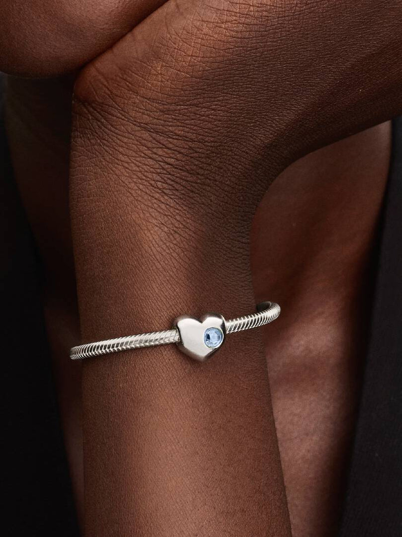 Charm Cuore con Pietra Azzurra Marzo da incidere