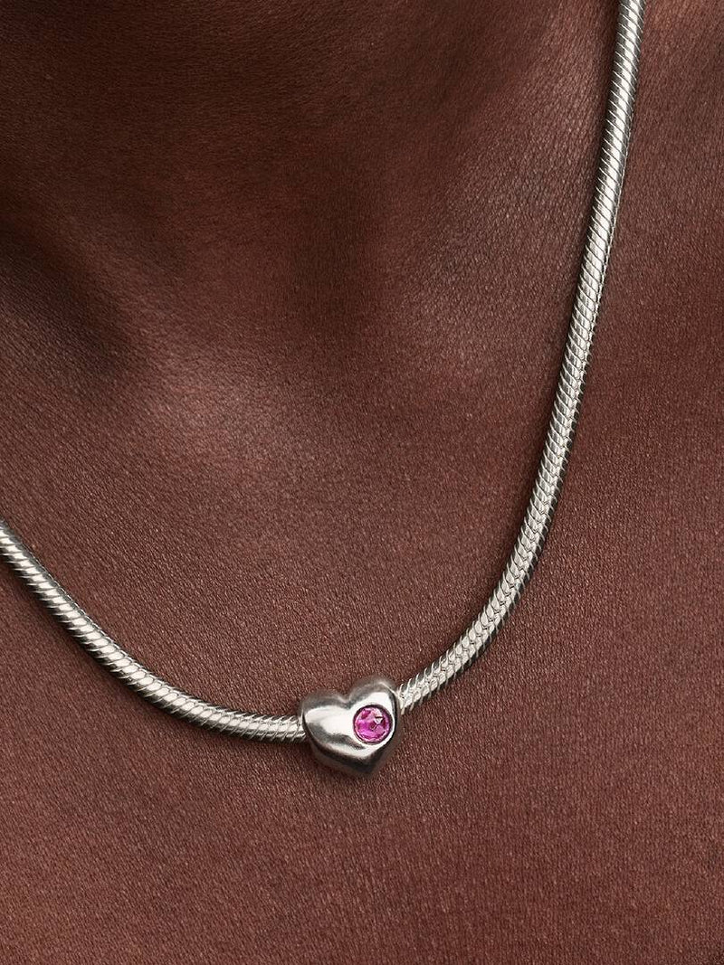 Charm Cuore con Pietra Viola Febbraio da incidere
