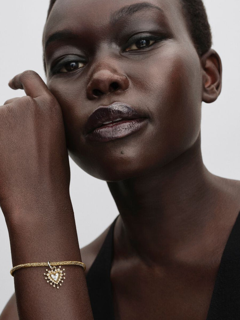 Charm pendente Cuore Luminoso doppio Argento Sterling 925, Placcatura in Oro 14k