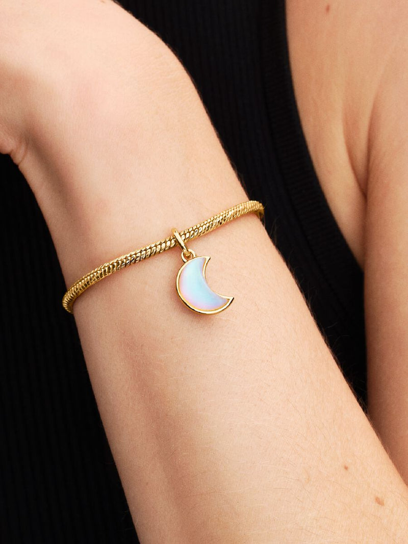 Charm Pendente Luna Crescente Luminosa Placcatura in Oro 14k