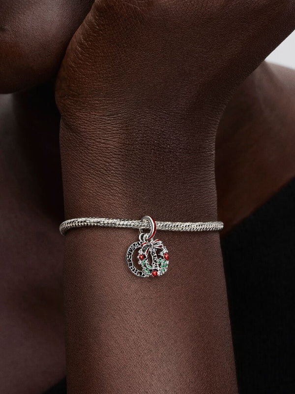 Charm Pendente Doppio Ghirlanda di Natale Argento Sterling 925
