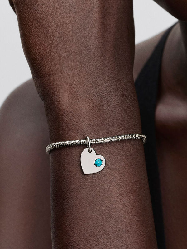 Charm Pendente Cuore con Pietra Turchese Dicembre Argento Sterling 925