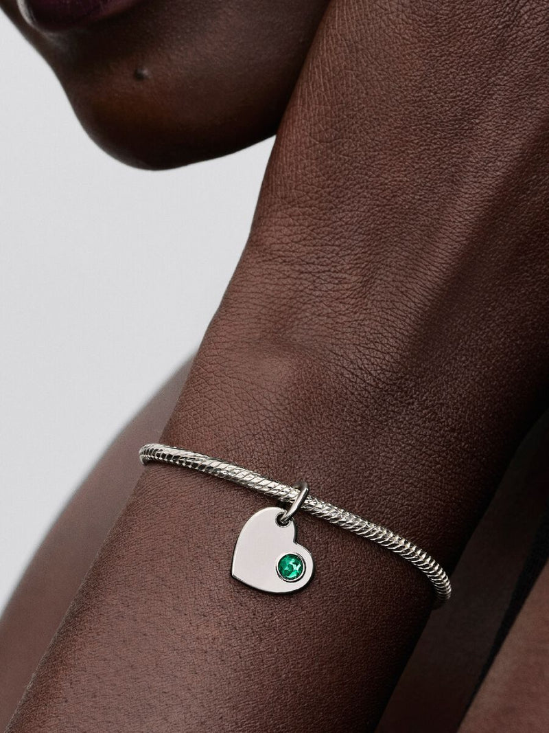 Charm Pendente Cuore con Pietra Azzura Marzo Argento Sterling 925