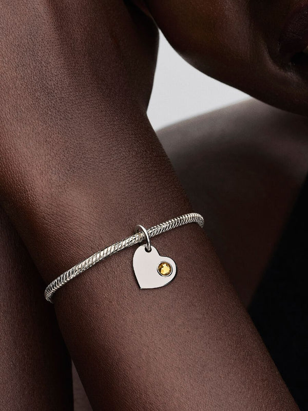 Charm Pendente Cuore con Pietra Miele Novembre Argento Sterling 925