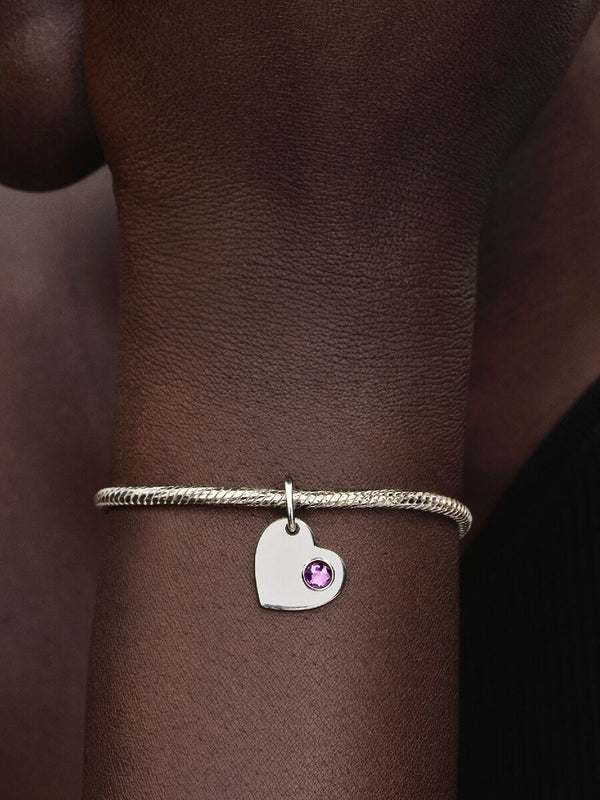 Charm Pendente Cuore con Pietra Viola Febbraio Argento Sterling 925