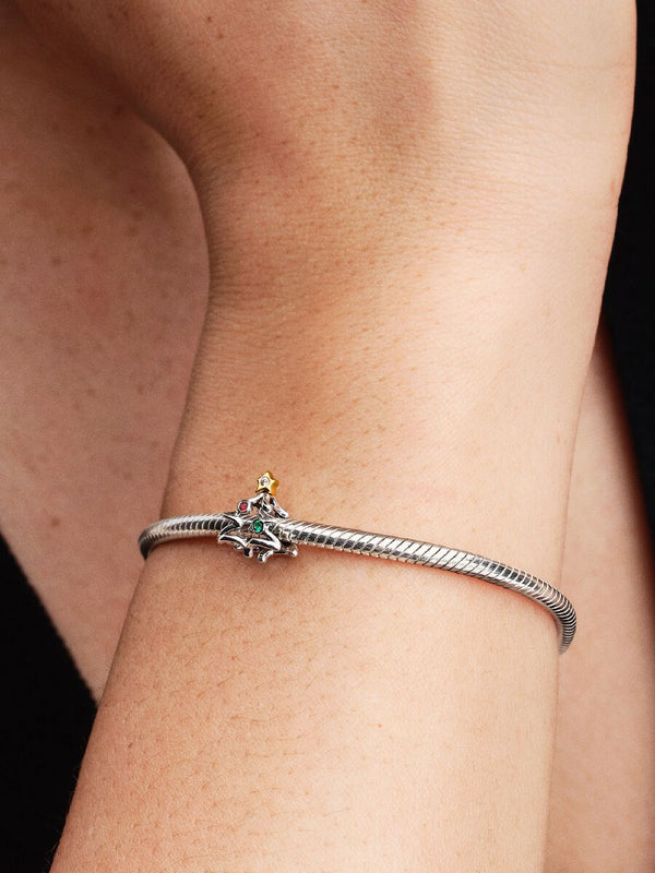 Charm Openwork Albero di Natale Argento Sterling 925, Placcatura in Oro 14k