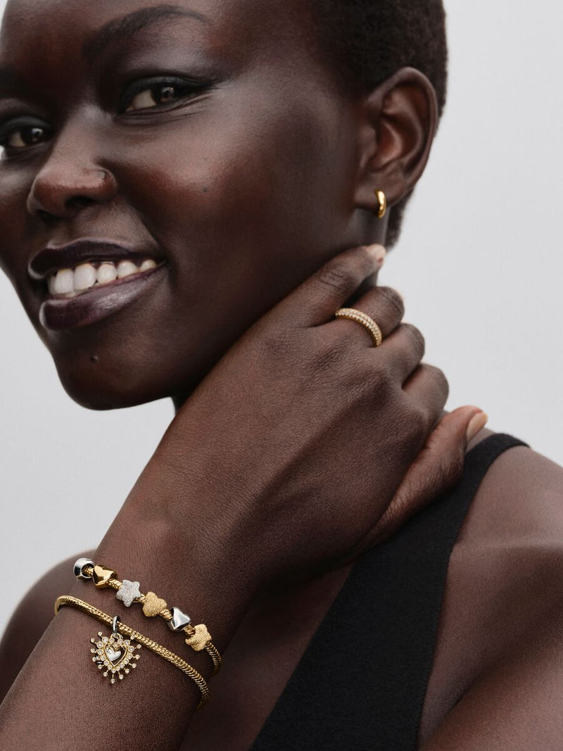 Charm pendente Cuore Luminoso doppio Argento Sterling 925, Placcatura in Oro 14k