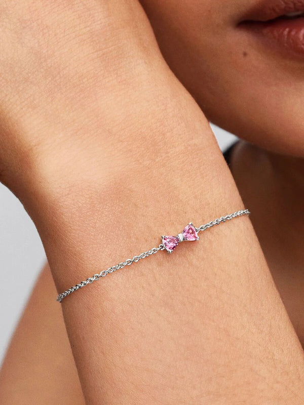 Bracciale Fiocco Luminoso Rosa Argento Sterling 925