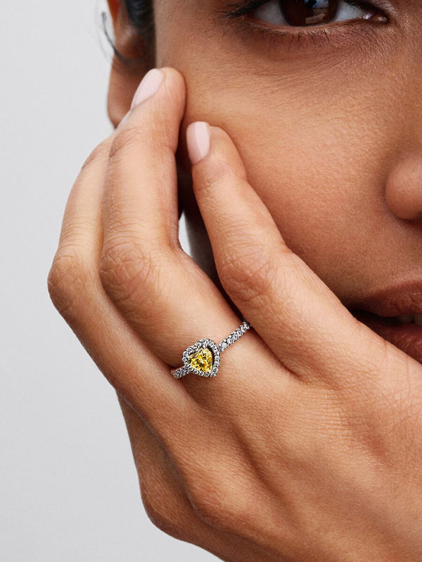 Anello Cuore in Rilievo Giallo Argento Sterling 925