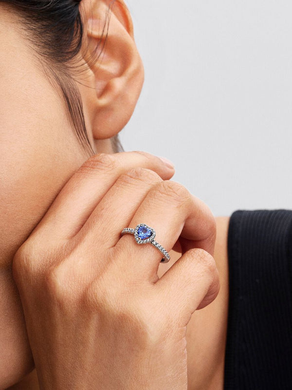 Anello Cuore in Rilievo Blu Argento Sterling 925