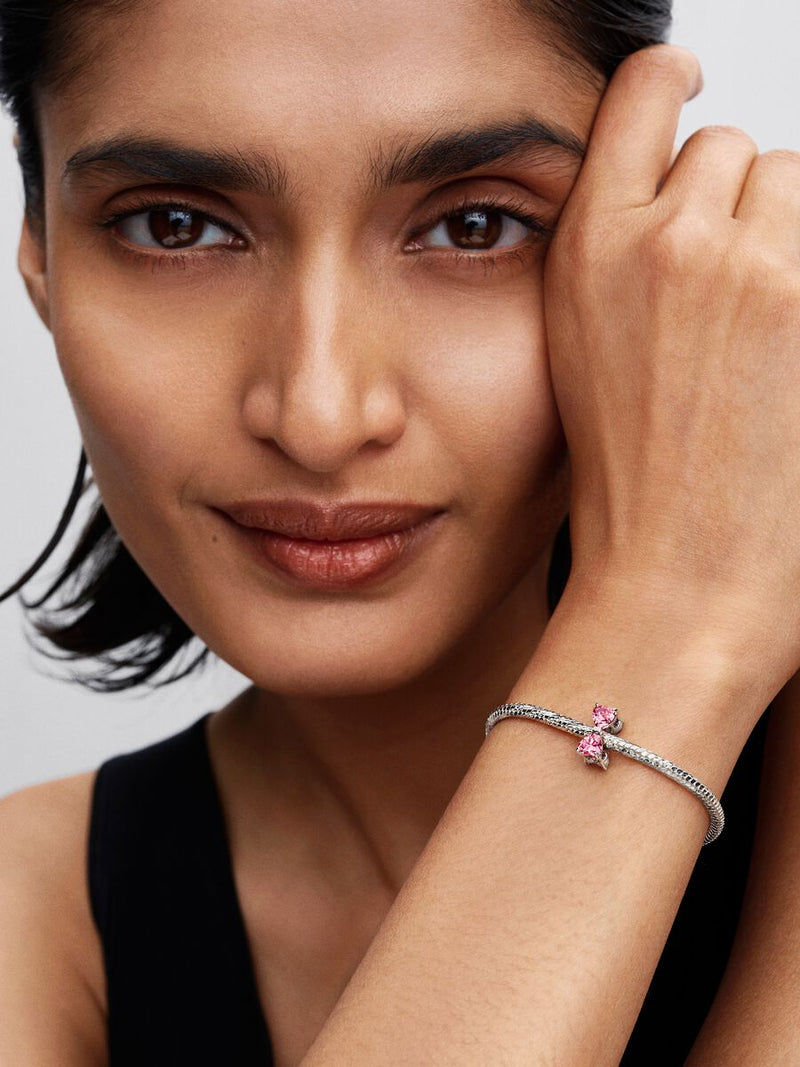 Charm Fiocco Luminoso Rosa Argento Sterling 925