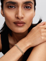 Bracciale Catena Maglia Cubana Bicolore con Pavè Argento Sterling 925, Placcatura in Oro 14k