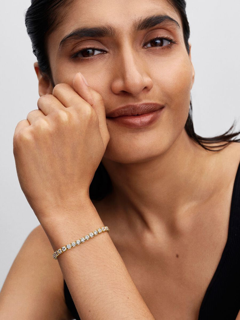 Bracciale Tennis con Pietre grandi Placcatura in Oro 14k
