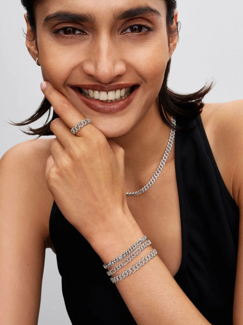 Bracciale Catena Maglia Cubana con Cuori Argento Sterling 925