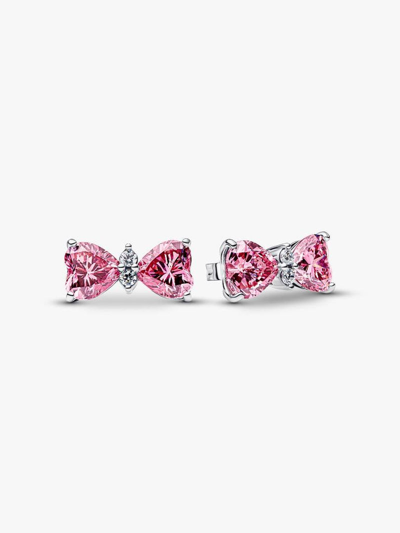 Orecchini Fiocco Luminoso Rosa Grande Argento Sterling 925