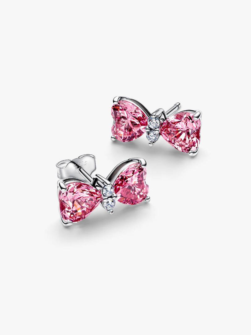 Orecchini Fiocco Luminoso Rosa Grande Argento Sterling 925