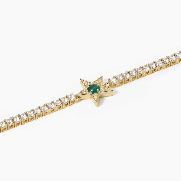 Bracciale tennis stella dorato con agata verde STARLET - Gioielleria Fondente