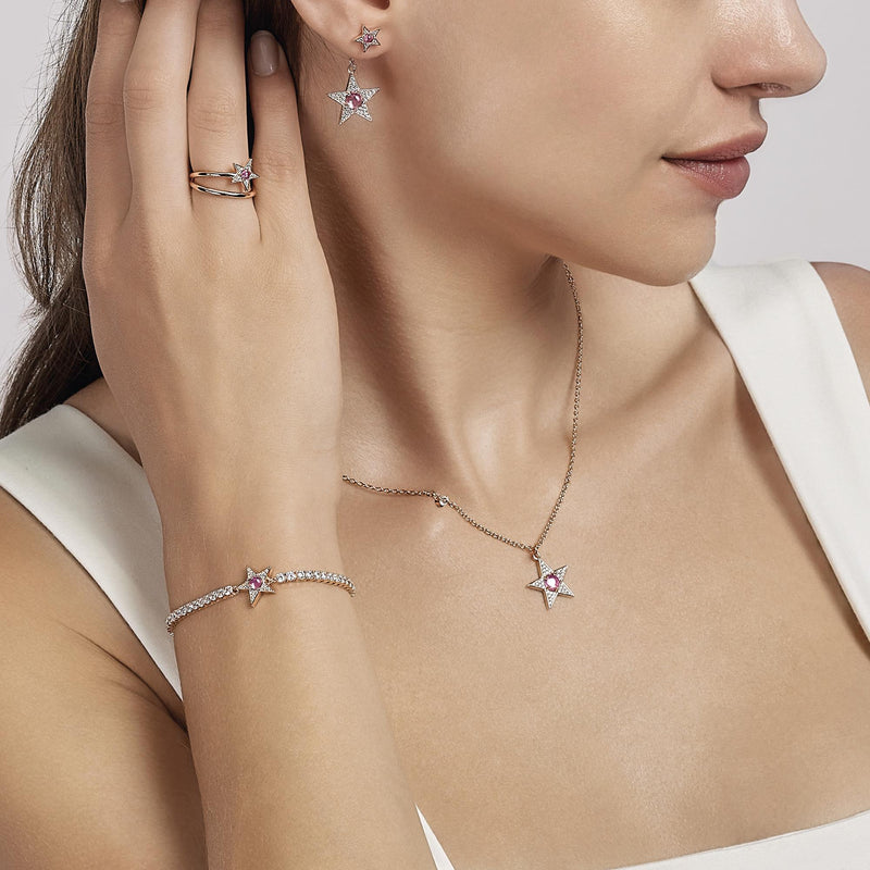 Bracciale tennis stella rosato con tormalina sintetica STARLET - Gioielleria Fondente