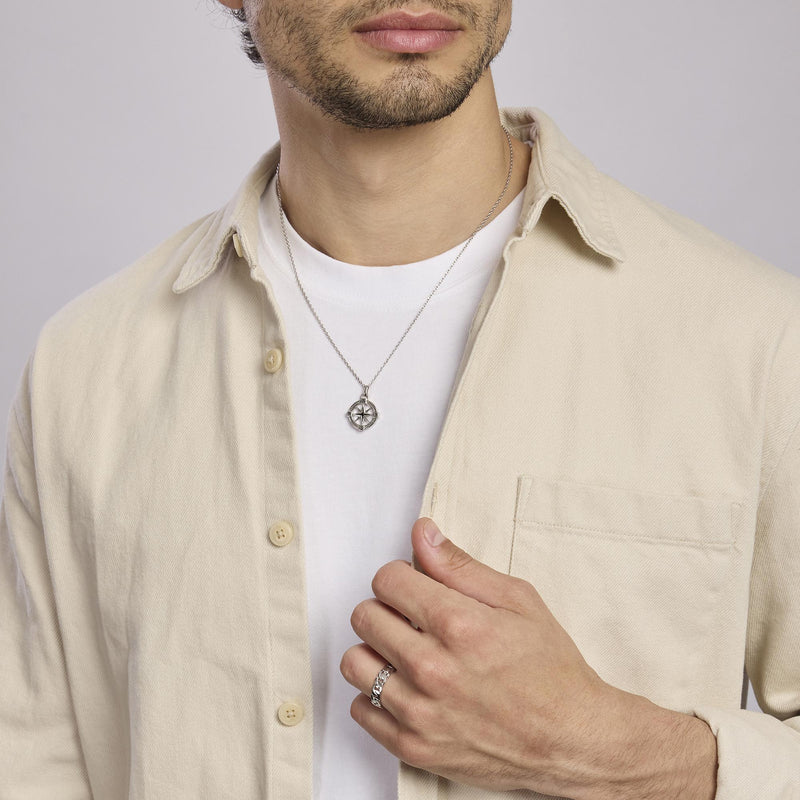 Collana in argento con rosa dei venti JOURNEY