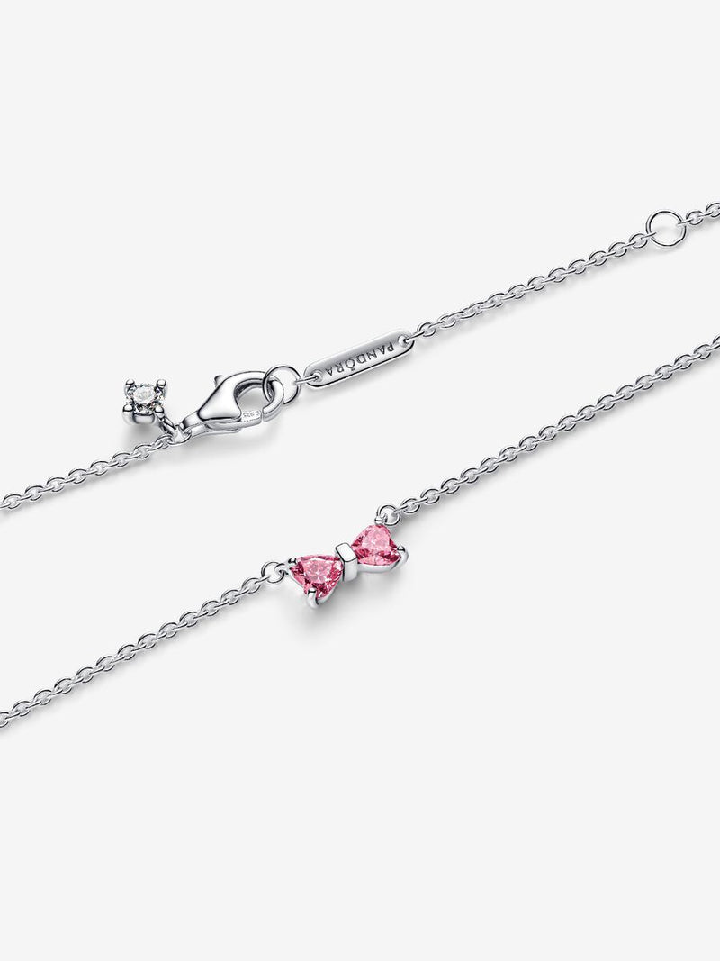 Collana Fiocco Luminoso Rosa Argento Sterling 925