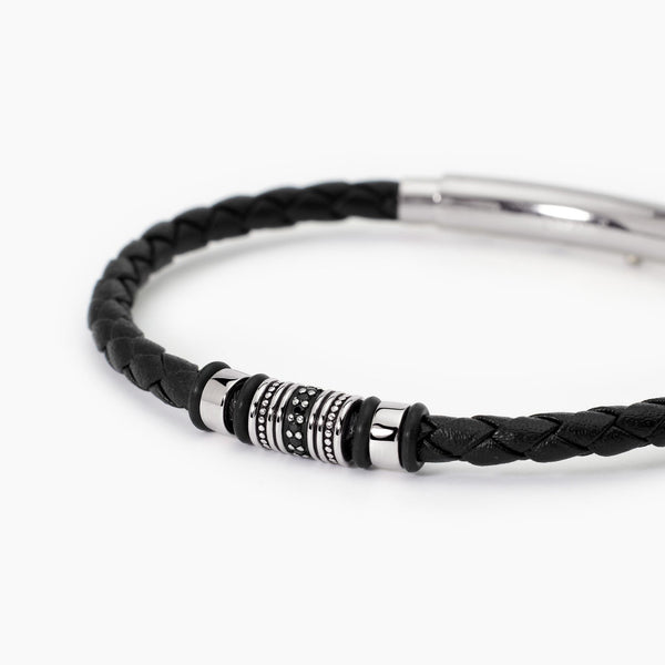 Bracciale in acciaio e pelle nera SMARTER - Gioielleria Fondente