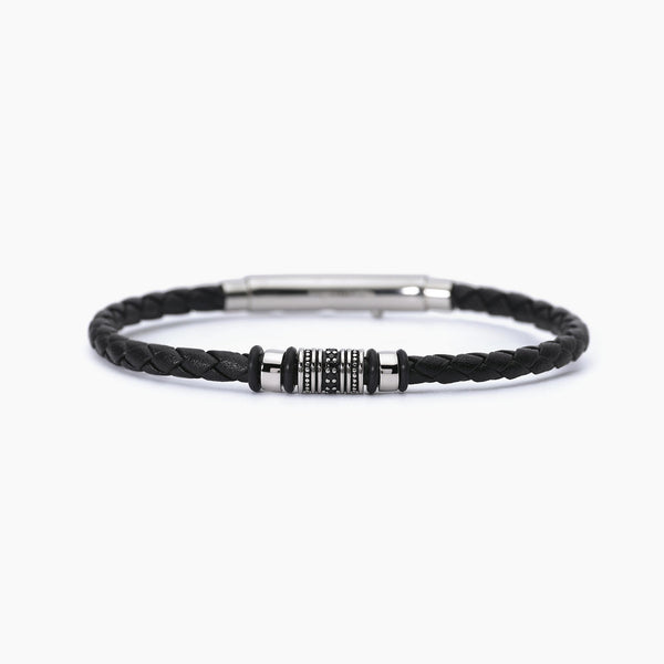 Bracciale in acciaio e pelle nera SMARTER - Gioielleria Fondente