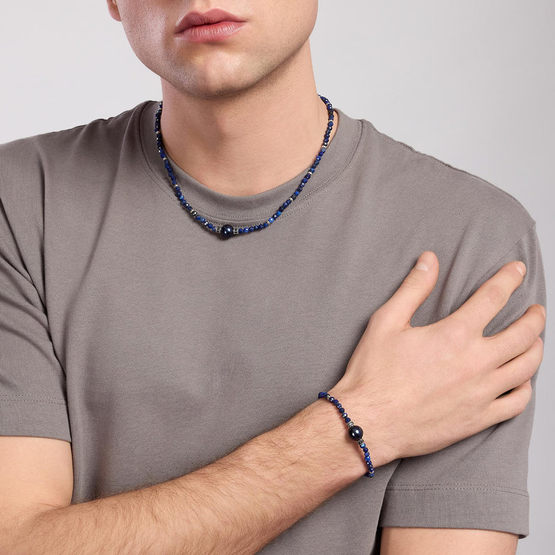 Bracciale con pietre lapis e perla nera SUNSET - Gioielleria Fondente