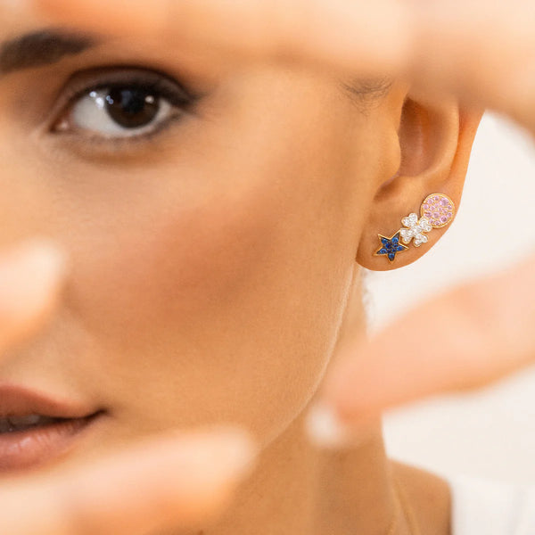 Orecchini Lobo Quadrifoglio Pavè Small - Stardust Ten - Gioielleria Fondente