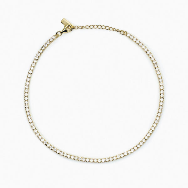 Cavigliera in argento placcato oro con zirconi bianchi MINI TENNIS - Gioielleria Fondente