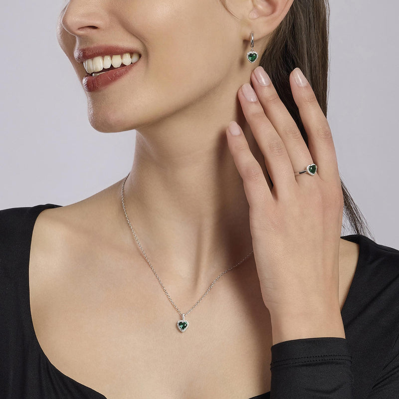 Girocollo in argento con smeraldo sintetico taglio cuore LOVE AFFAIR - Gioielleria Fondente