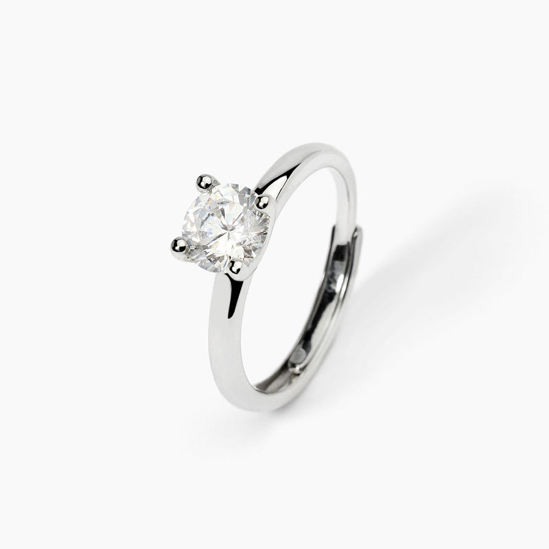 Anello solitario in argento rodiato con zircone - Gioielleria Fondente