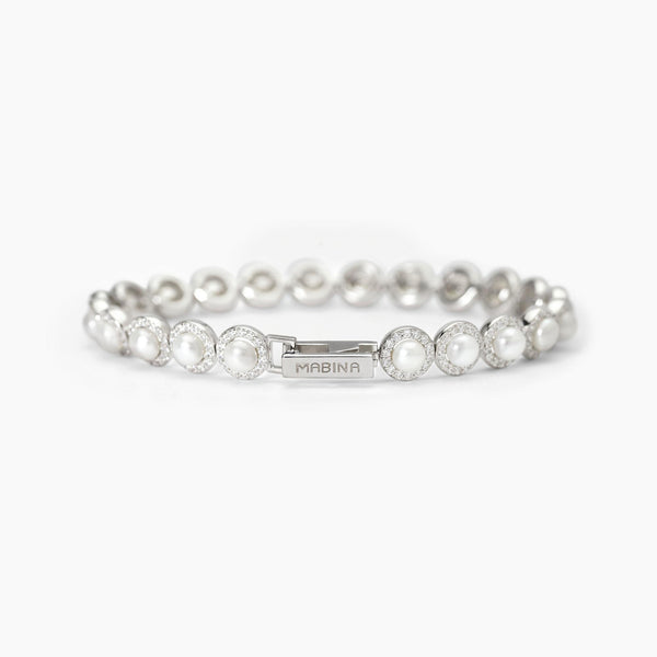 Bracciale tennis in argento con perle e zirconi MILANESIENNE - Gioielleria Fondente
