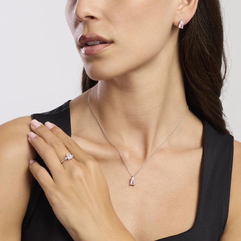 Orecchini in argento con zircone rosa taglio princess BATTITO - Gioielleria Fondente