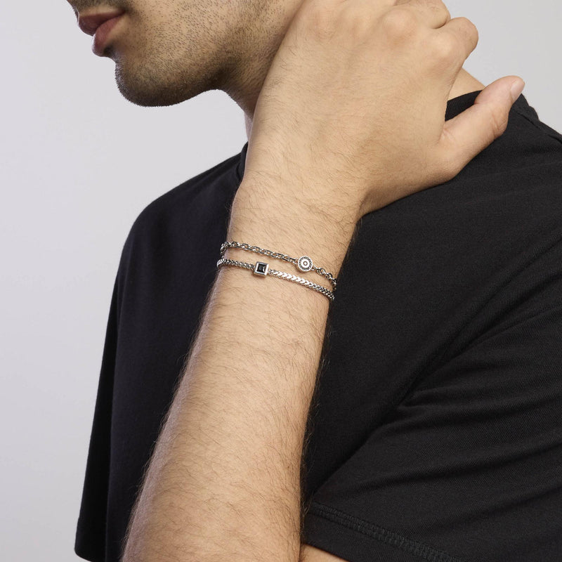 Bracciale in argento con catena franco BLACK CODE - Gioielleria Fondente