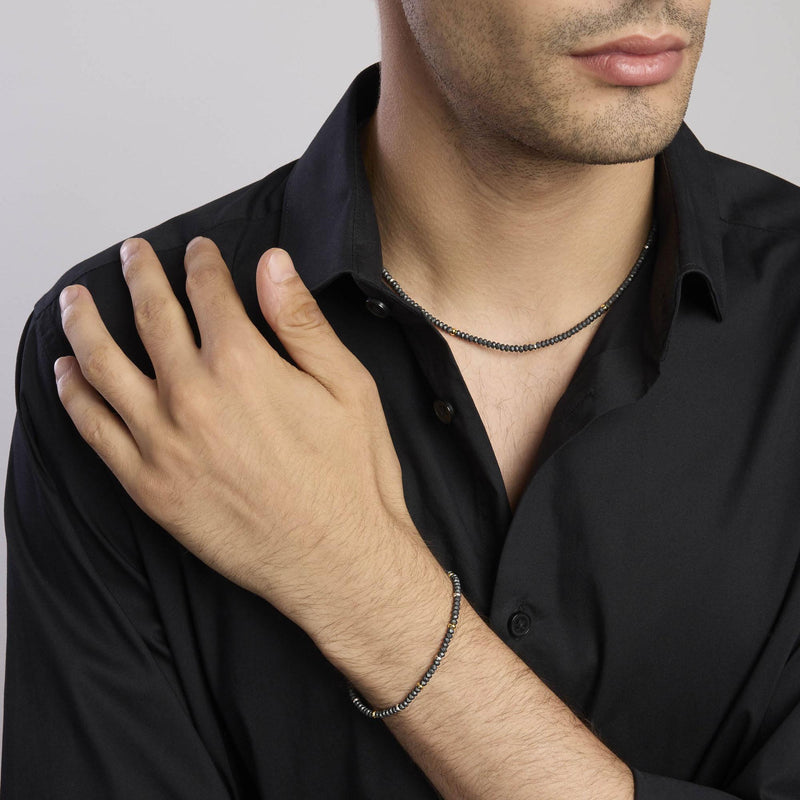 Bracciale in argento con ematite e inserti dorati ON ROAD - Gioielleria Fondente