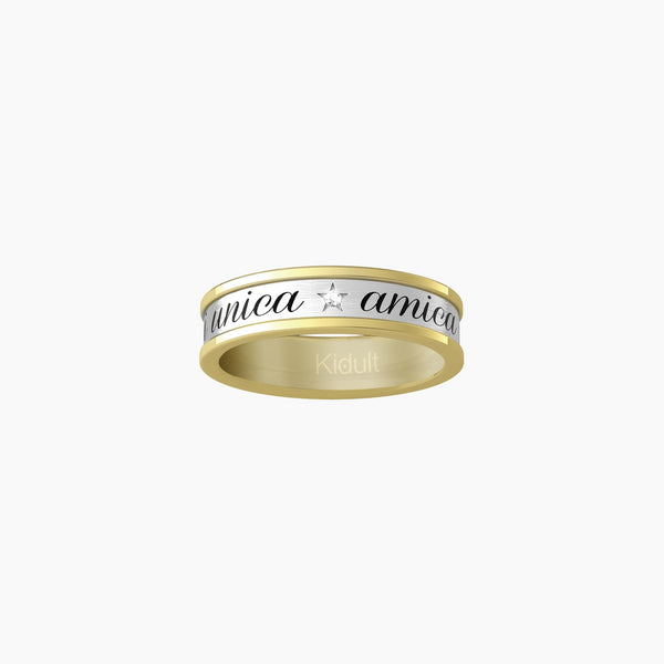 Anello amica con bordo dorato e frase "Cuore | Amica sei unica" - Gioielleria Fondente