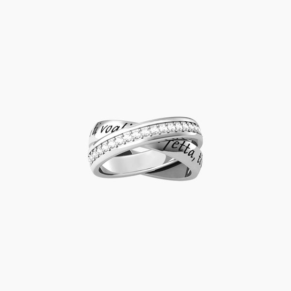Anello mamma intrecciato con cristalli e frase "Mamma | Felicità" - Gioielleria Fondente
