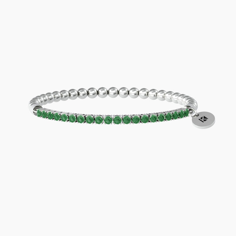 Bracciale elastico con sfere lucide e smeraldi sintetici "Bracciale Dei Desideri" - Gioielleria Fondente