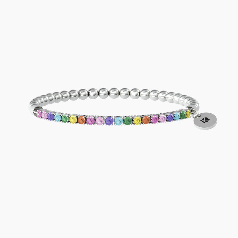 Bracciale elastico con sfere lucide e zirconi multicolor "Bracciale Dei Desideri" - Gioielleria Fondente