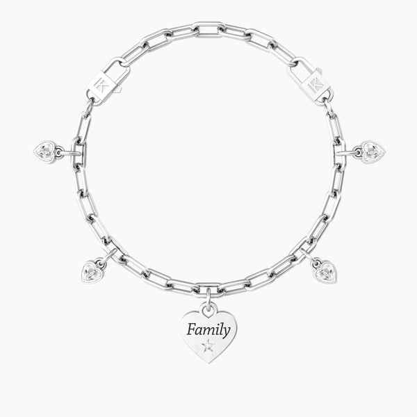 Bracciale regolabile famiglia con cristalli e ciondolo cuore CUORE | FAMILY - Gioielleria Fondente